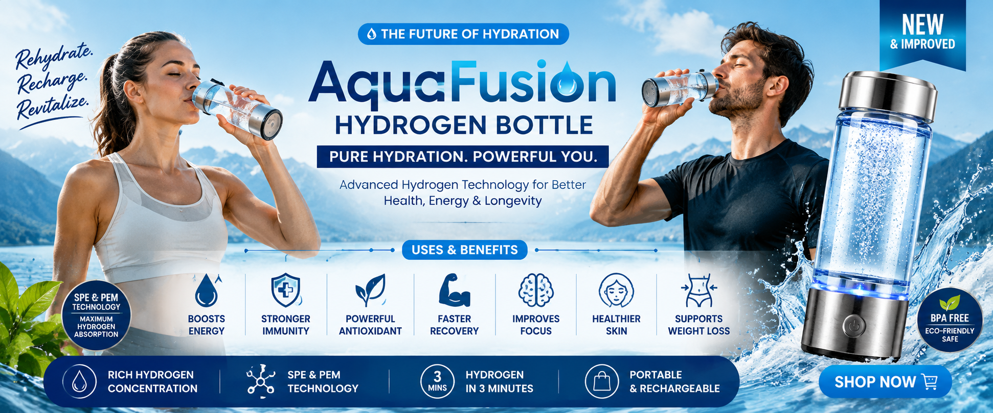 AquaFusion Hydrogen Bottle — pure hydration, powerful you